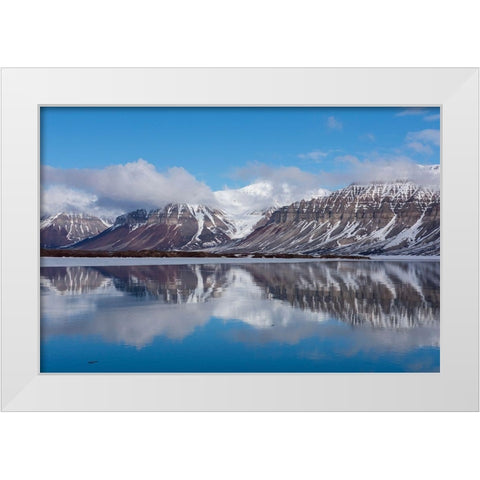 Norway-Svalbard-Spitsbergen-Fjord Arctic fjord reflections White Modern Wood Framed Art Print by Hopkins, Cindy Miller