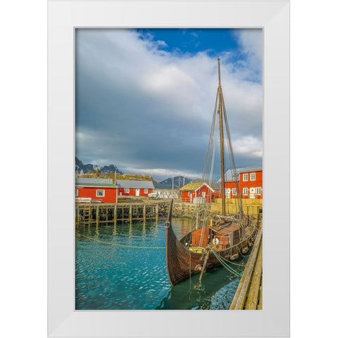 Norway- Lofoten Islands. Ballstadoy from across the lake White Modern Wood Framed Art Print by Looney, Hollice