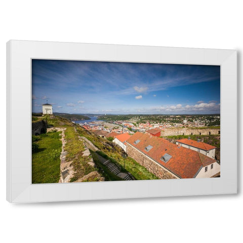 Norway-Ostfold County-Halden-town view from Fredriksten Fortress White Modern Wood Framed Art Print by Bibikow, Walter