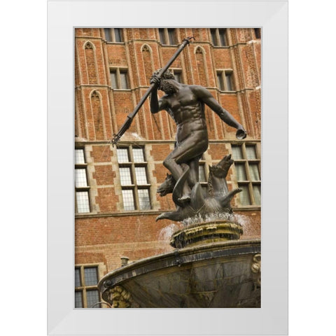 Poland Neptune Fountain in front of Artus Court White Modern Wood Framed Art Print by Ross, Nancy ,  Steve
