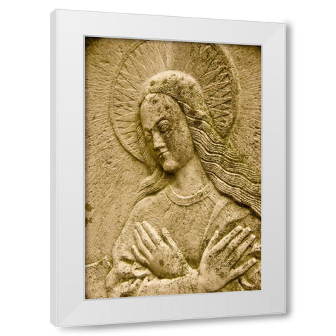 Poland, Gdansk Bas relief of religious icon White Modern Wood Framed Art Print by Ross, Nancy ,  Steve