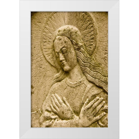 Poland, Gdansk Bas relief of religious icon White Modern Wood Framed Art Print by Ross, Nancy ,  Steve