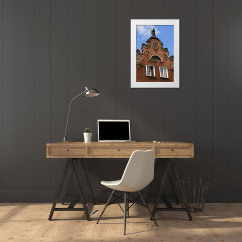 Poland, Gdansk Detail of Old Town roofline White Modern Wood Framed Art Print by Ross, Nancy ,  Steve