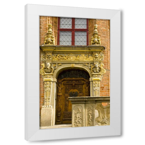 Poland, Gdansk Detail of ornate door White Modern Wood Framed Art Print by Ross, Nancy ,  Steve