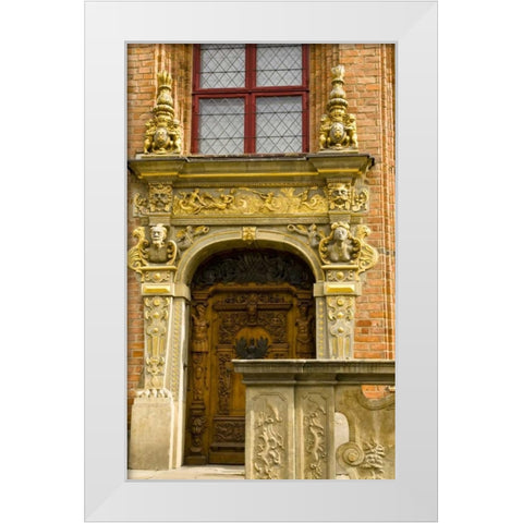 Poland, Gdansk Detail of ornate door White Modern Wood Framed Art Print by Ross, Nancy ,  Steve