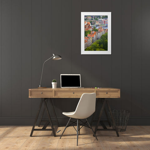 Poland, Gdansk View of buildings and bay White Modern Wood Framed Art Print by Zuckerman, Jim