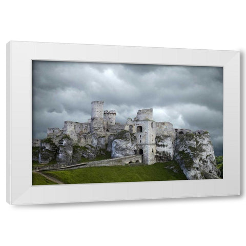 Poland Composite of Ogrodzieniec Castle White Modern Wood Framed Art Print by Zuckerman, Jim