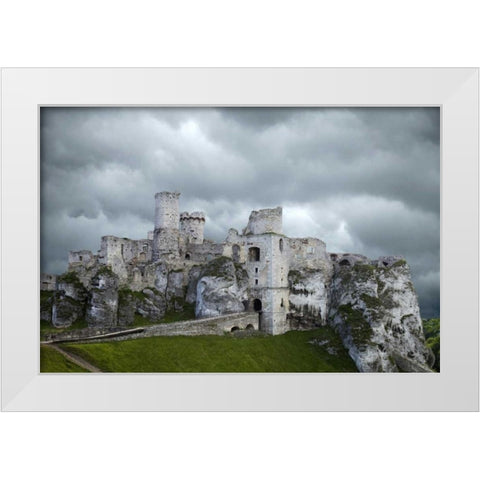 Poland Composite of Ogrodzieniec Castle White Modern Wood Framed Art Print by Zuckerman, Jim