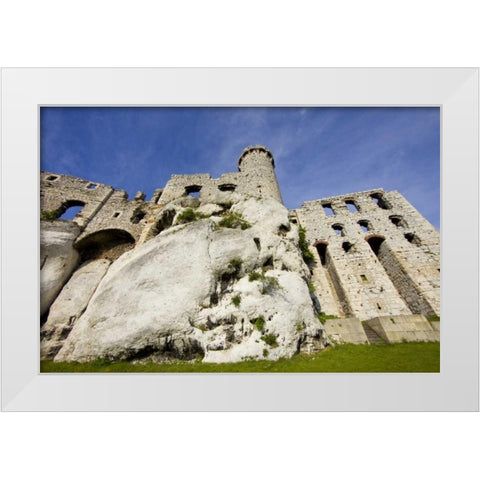 Poland Close-up of Ogrodzieniec Castle White Modern Wood Framed Art Print by Zuckerman, Jim