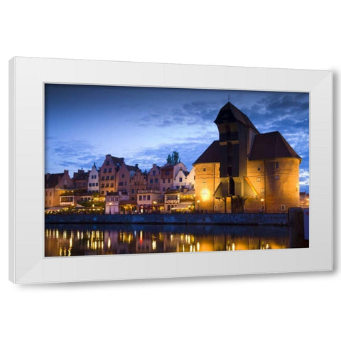 Poland, Gdansk Buildings reflect in port water White Modern Wood Framed Art Print by Zuckerman, Jim