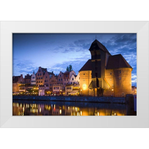 Poland, Gdansk Buildings reflect in port water White Modern Wood Framed Art Print by Zuckerman, Jim