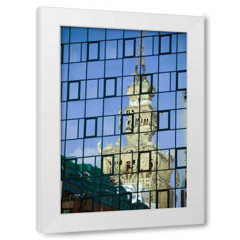 Poland, Warsaw Building reflects in new building White Modern Wood Framed Art Print by Zuckerman, Jim