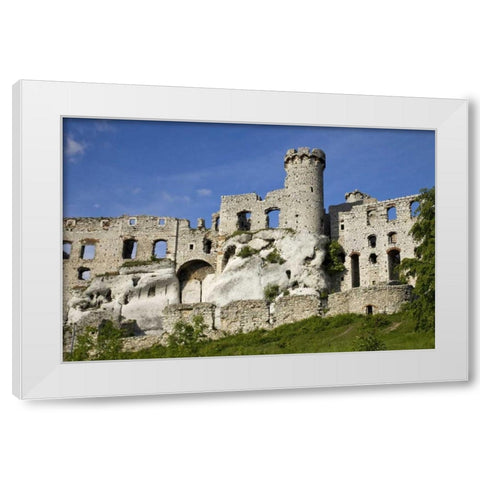 Poland Close-up of Ogrodzieniec Castle White Modern Wood Framed Art Print by Zuckerman, Jim