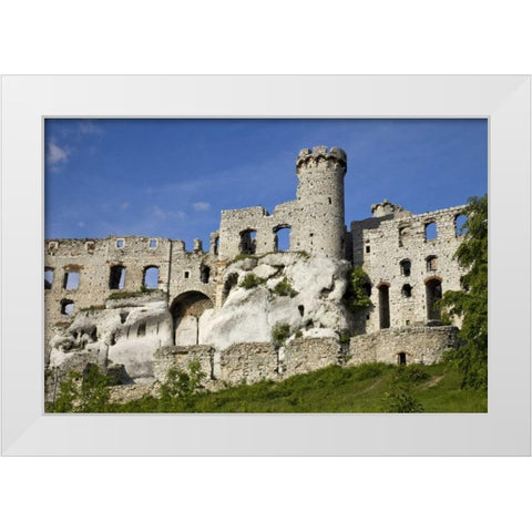 Poland Close-up of Ogrodzieniec Castle White Modern Wood Framed Art Print by Zuckerman, Jim