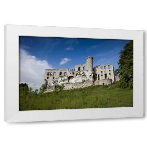 Poland View of Ogrodzieniec Castle White Modern Wood Framed Art Print by Zuckerman, Jim