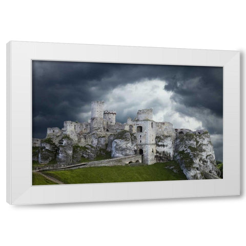 Poland Composite of Ogrodzieniec Castle White Modern Wood Framed Art Print by Zuckerman, Jim