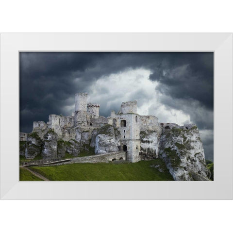 Poland Composite of Ogrodzieniec Castle White Modern Wood Framed Art Print by Zuckerman, Jim