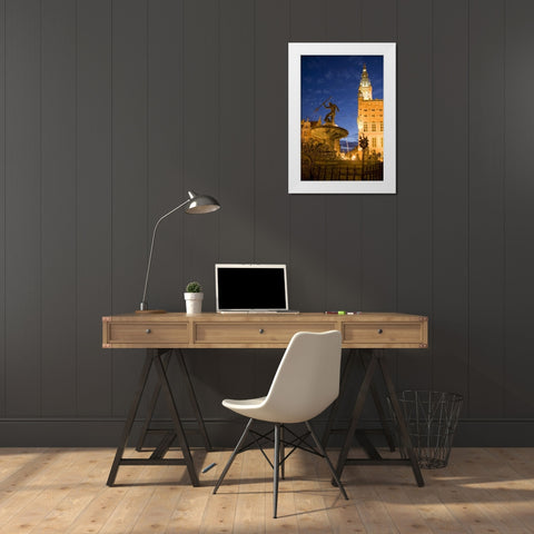 Poland, Gdansk Neptune statue in fountain White Modern Wood Framed Art Print by Zuckerman, Jim