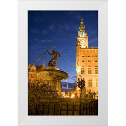 Poland, Gdansk Neptune statue in fountain White Modern Wood Framed Art Print by Zuckerman, Jim