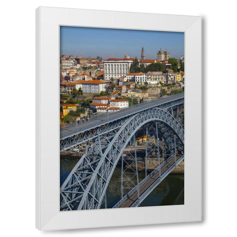 Portugal, Porto Dom Luis I Bridge and cityscape White Modern Wood Framed Art Print by Zuckerman, Jim