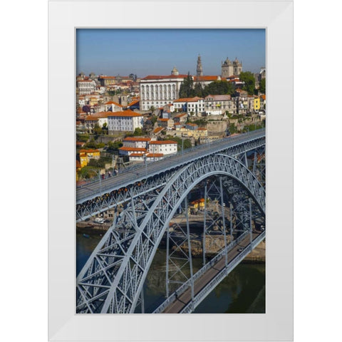 Portugal, Porto Dom Luis I Bridge and cityscape White Modern Wood Framed Art Print by Zuckerman, Jim