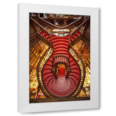 Portugal, Porto Stairway in Lello Book Store White Modern Wood Framed Art Print by Zuckerman, Jim