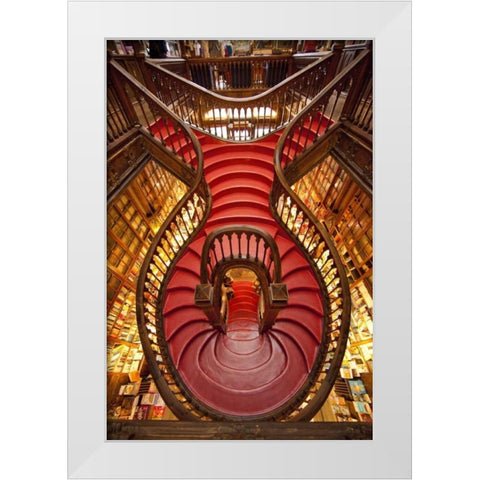 Portugal, Porto Stairway in Lello Book Store White Modern Wood Framed Art Print by Zuckerman, Jim
