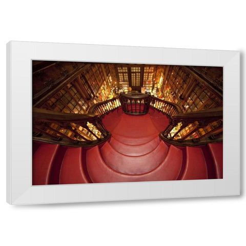 Portugal, Porto Stairway in Lello Book Store White Modern Wood Framed Art Print by Zuckerman, Jim