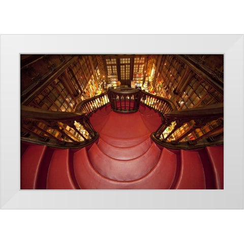 Portugal, Porto Stairway in Lello Book Store White Modern Wood Framed Art Print by Zuckerman, Jim