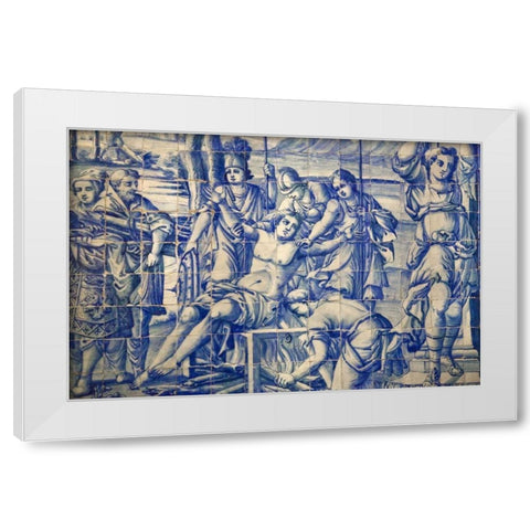 Portugal, Almancil St Lawrence Church tilework White Modern Wood Framed Art Print by Zuckerman, Jim