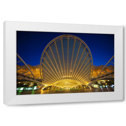 Portugal, Lisbon Oriente Train Station at night White Modern Wood Framed Art Print by Zuckerman, Jim