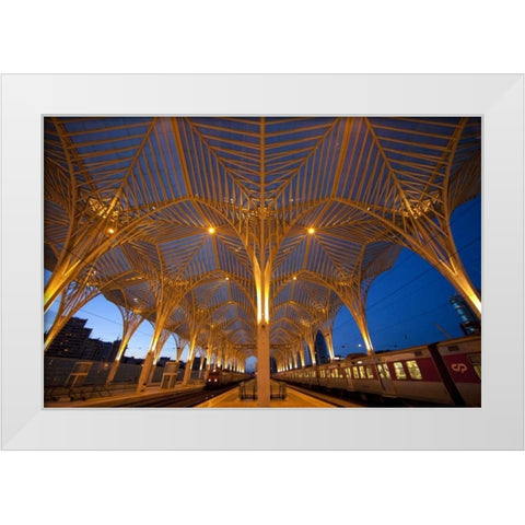 Portugal, Lisbon Oriente Train Station at night White Modern Wood Framed Art Print by Zuckerman, Jim