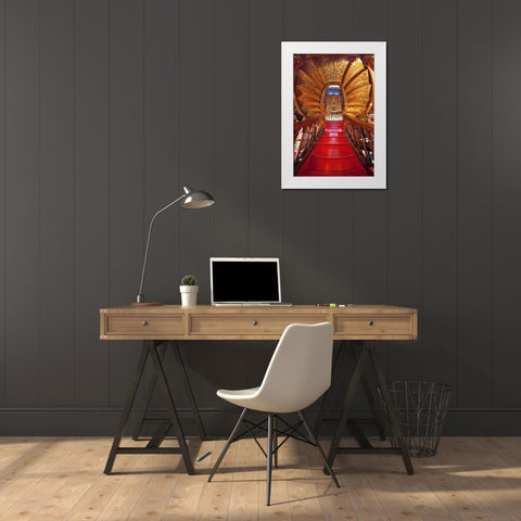 Portugal-Porto Ornate staircase in the Lello Bookstore White Modern Wood Framed Art Print by Jaynes Gallery