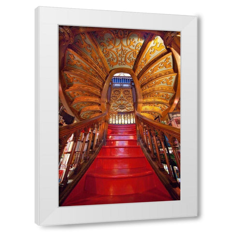 Portugal-Porto Ornate staircase in the Lello Bookstore White Modern Wood Framed Art Print by Jaynes Gallery