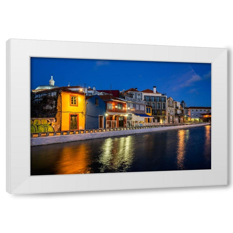 Europe-Portugal-Aveiro-Sunset on buildings and canal White Modern Wood Framed Art Print by Jaynes Gallery
