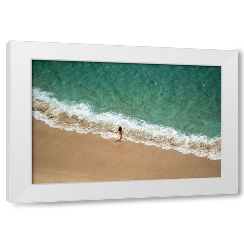 Europe-Portugal-Nazare-Girl in surf on beach White Modern Wood Framed Art Print by Jaynes Gallery
