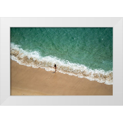 Europe-Portugal-Nazare-Girl in surf on beach White Modern Wood Framed Art Print by Jaynes Gallery