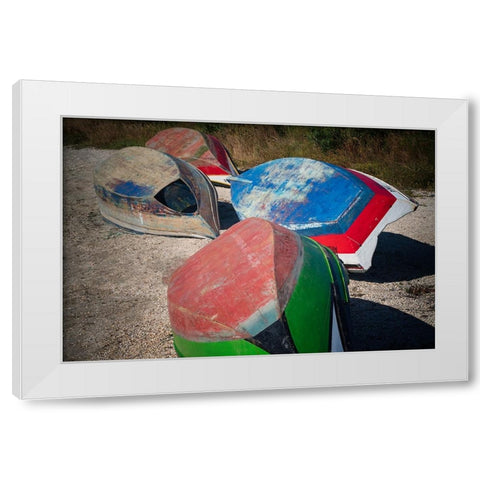 Europe-Portugal-Torreira-Wooden boats on beach White Modern Wood Framed Art Print by Jaynes Gallery