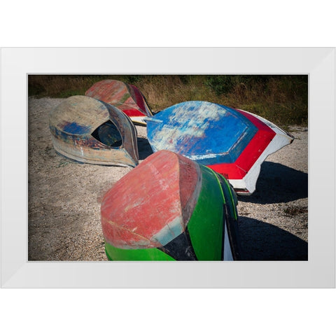 Europe-Portugal-Torreira-Wooden boats on beach White Modern Wood Framed Art Print by Jaynes Gallery
