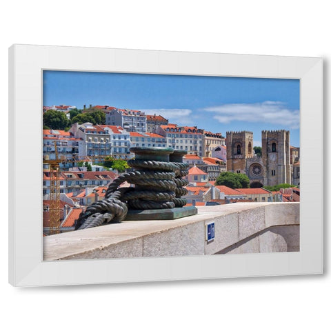 Portugal-Lisbon-View of the Lisbon Cathedral from the Arco da Rua Augusta White Modern Wood Framed Art Print by Eggers, Julie