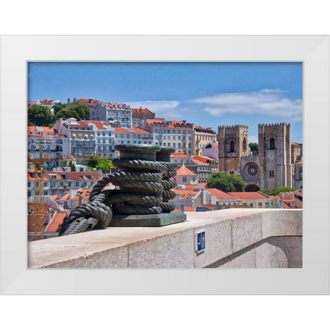 Portugal-Lisbon-View of the Lisbon Cathedral from the Arco da Rua Augusta White Modern Wood Framed Art Print by Eggers, Julie