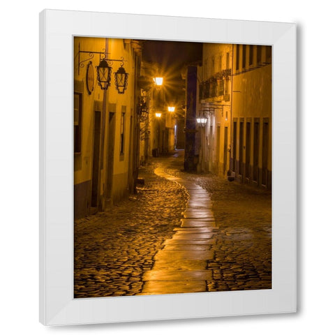 Portugal-Obidos-Walkway along the walled town of Obidos at night White Modern Wood Framed Art Print by Eggers, Julie