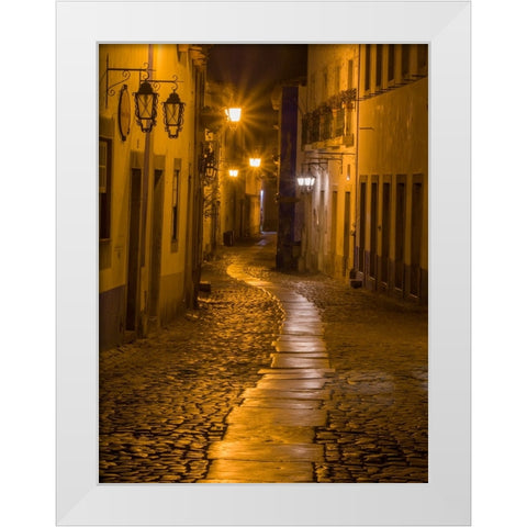 Portugal-Obidos-Walkway along the walled town of Obidos at night White Modern Wood Framed Art Print by Eggers, Julie