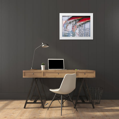 Portugal-Aveiro-Reflections of traditional and colorful salt boats-called Moliceiro-in the canals o White Modern Wood Framed Art Print by Eggers, Julie