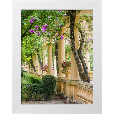 Portugal-Aveiro-Parque Dom Pedro Infante in Aveiro-Stone balustrade with pergola and columns White Modern Wood Framed Art Print by Eggers, Julie