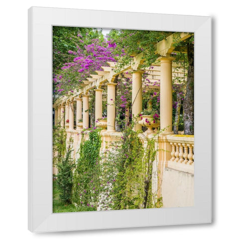Portugal-Aveiro-Parque Dom Pedro Infante in Aveiro-Stone balustrade with pergola and columns White Modern Wood Framed Art Print by Eggers, Julie