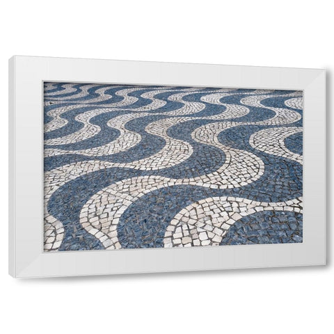 Cascais-Portugal Europe Typical Portuguese tiled sidewalk in black and white pattern White Modern Wood Framed Art Print by McRoberts, Julien