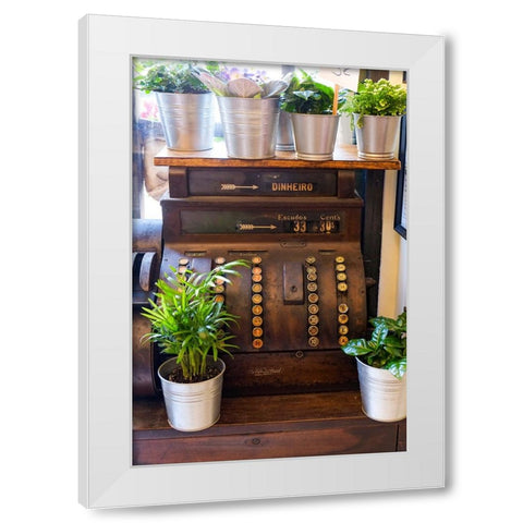 Lisbon-Portugal Antique Portuguese cash register White Modern Wood Framed Art Print by McRoberts, Julien