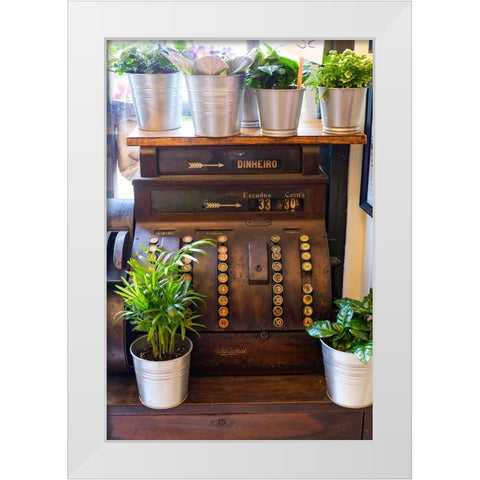 Lisbon-Portugal Antique Portuguese cash register White Modern Wood Framed Art Print by McRoberts, Julien