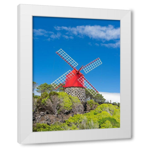 Traditional windmill near Sao Joao Pico Island-an island in the Azores in the Atlantic Ocean  White Modern Wood Framed Art Print by Zwick, Martin